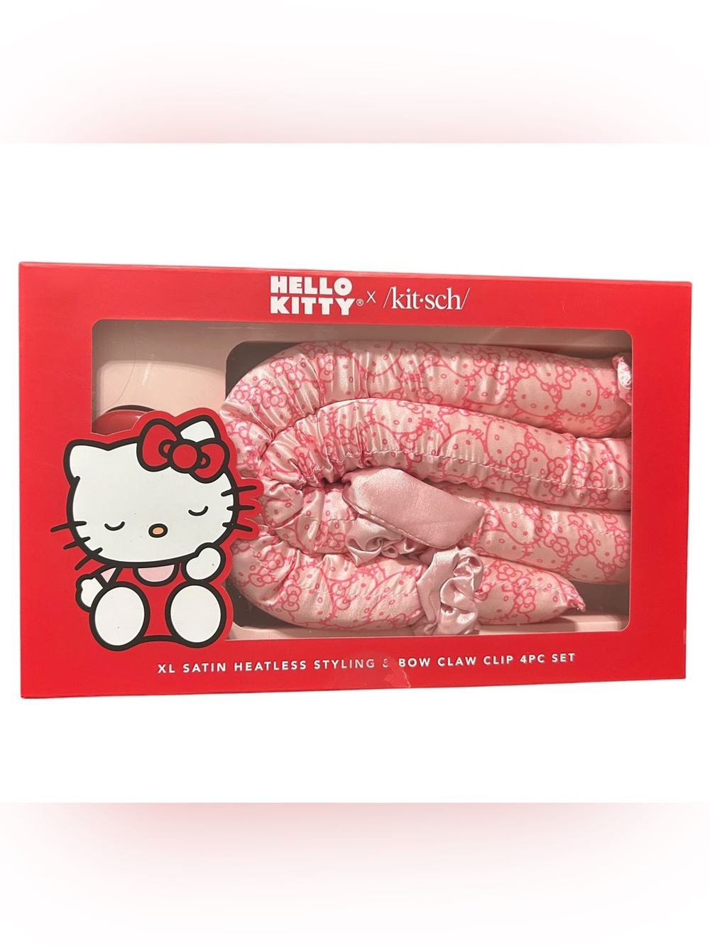 Hello Kitty x Kitsch XL Satin Heatless Styling & Bow Claw Clip 4pc Set